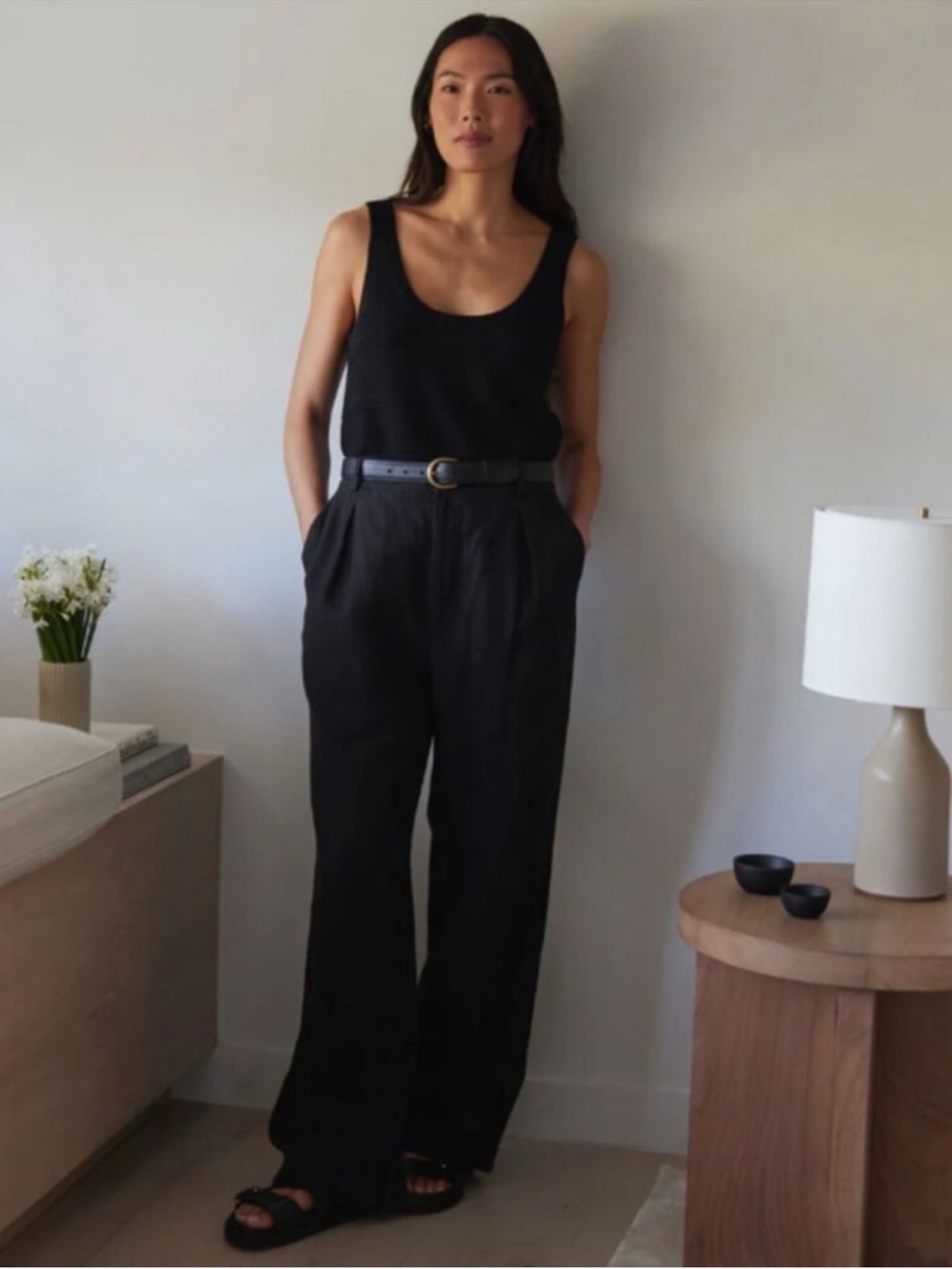 Jenni Kayne Black Linen Kyle Trouser